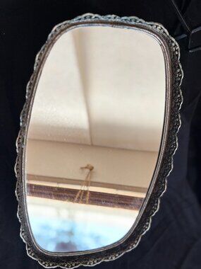 Vintage Ornate Filigree Mirror Vanity Tray
